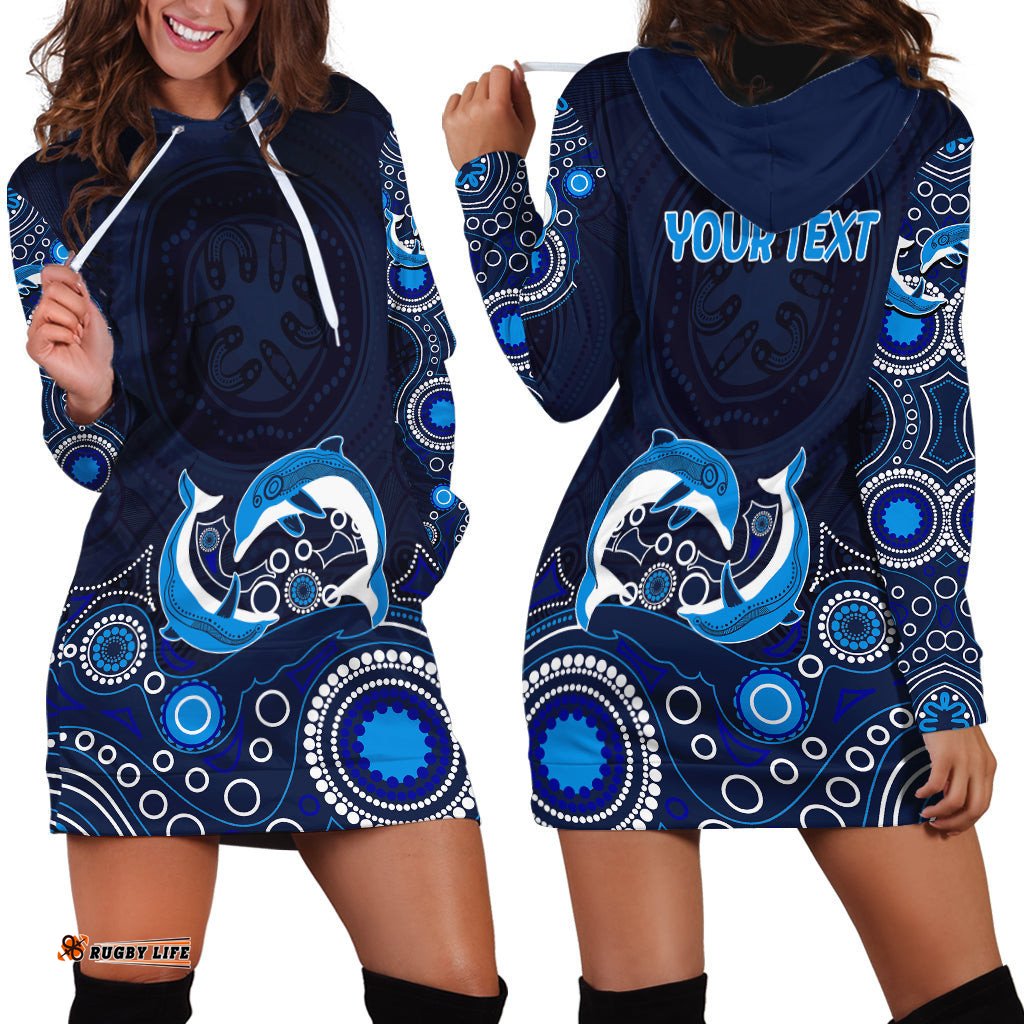 Australia Aboriginal Hoodie Dress Dolphin Dark Blue