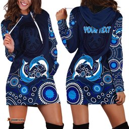 Australia Aboriginal Hoodie Dress Dolphin Dark Blue
