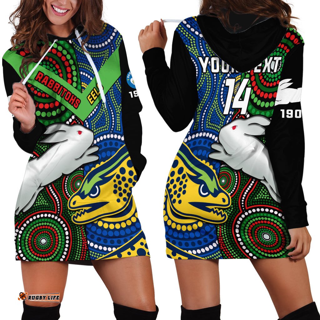Custom Text And Number Rabbitohs Mix Eels Rugby Hoodie Dress Souths And Parra Indigenous