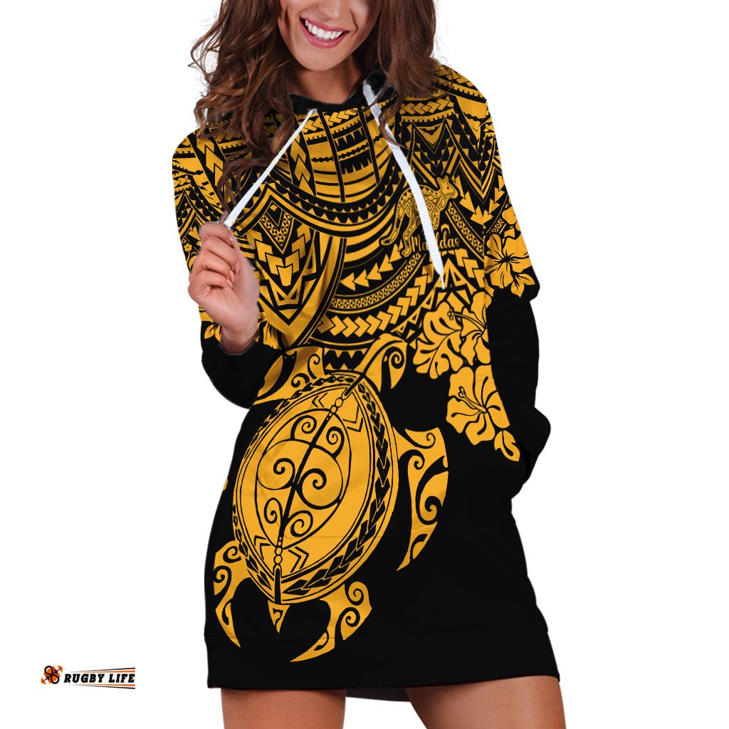 Custom Australia Matildas Hoodie Dress Hibiscus and Turtle With Polynesian Pattern