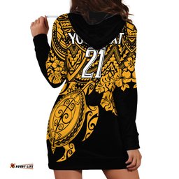 Custom Australia Matildas Hoodie Dress Hibiscus and Turtle With Polynesian Pattern