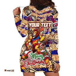 Custom Lions Football Merry Christmas Hoodie Dress Indigenous Australian Art