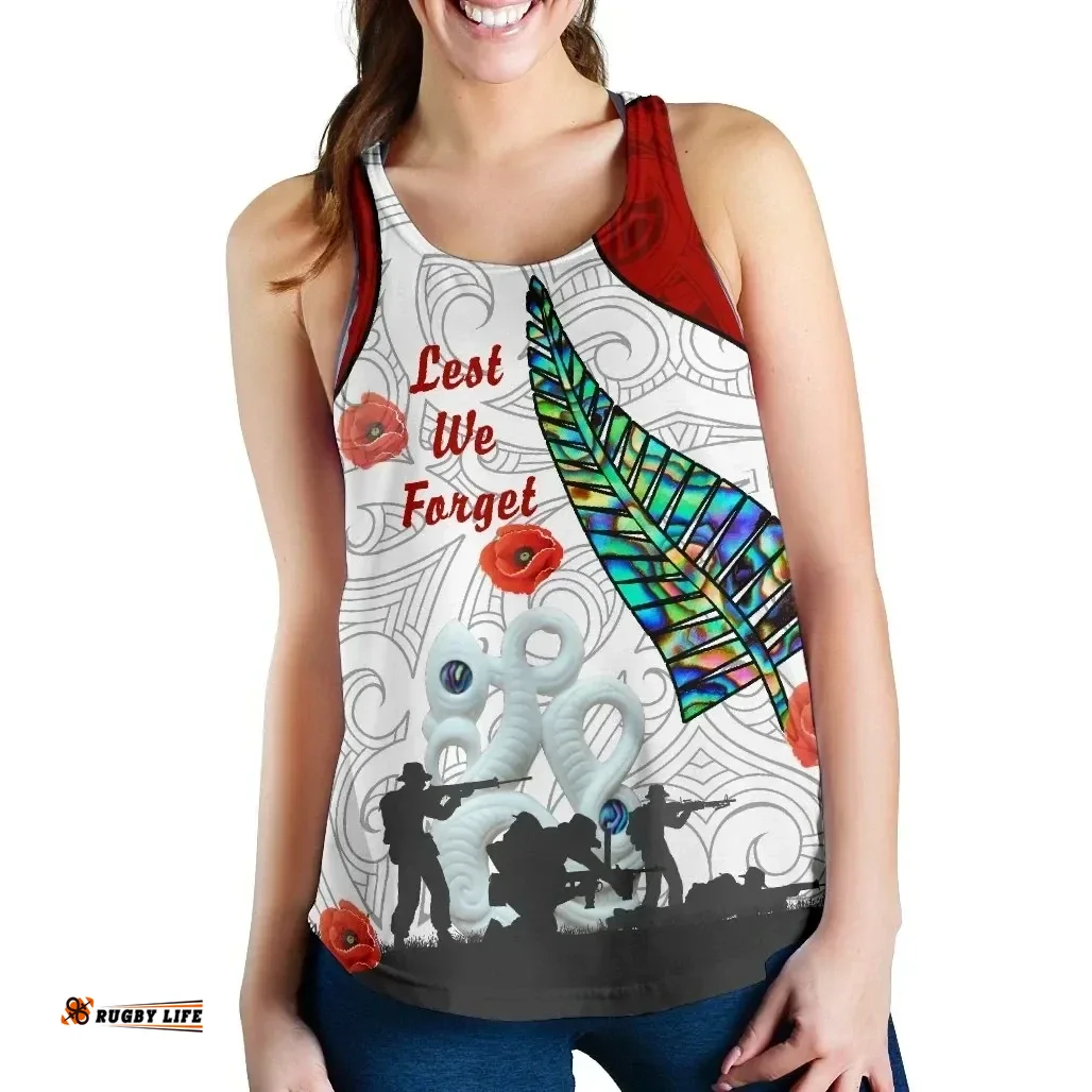 Anzac Day Women Racerback Tank Fern and Maori K13