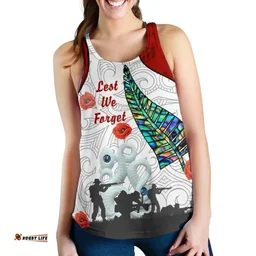 Anzac Day Women Racerback Tank Fern and Maori K13