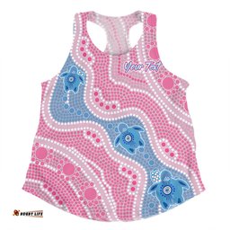 Australia Turtles Aboriginal Custom Women Racerback Singlet - Dreamtime River And Turtles Dot Art Painting Pink Women Racerback Singlet