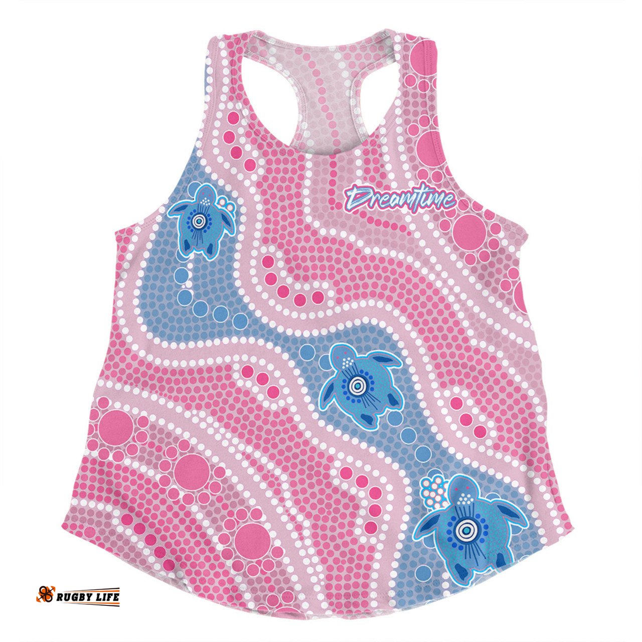 Australia Turtles Aboriginal Custom Women Racerback Singlet - Dreamtime River And Turtles Dot Art Painting Pink Women Racerback Singlet