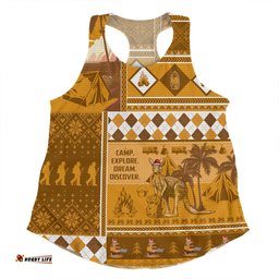 Australia Camping Christmas Women Racerback Singlet - Xmas Camping With Kangaroo Vintage Women Racerback Singlet