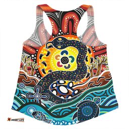 Australia Rainbow Serpent Aboriginal Women Racerback Singlet - Dreamtime Rainbow Serpent Women Racerback Singlet