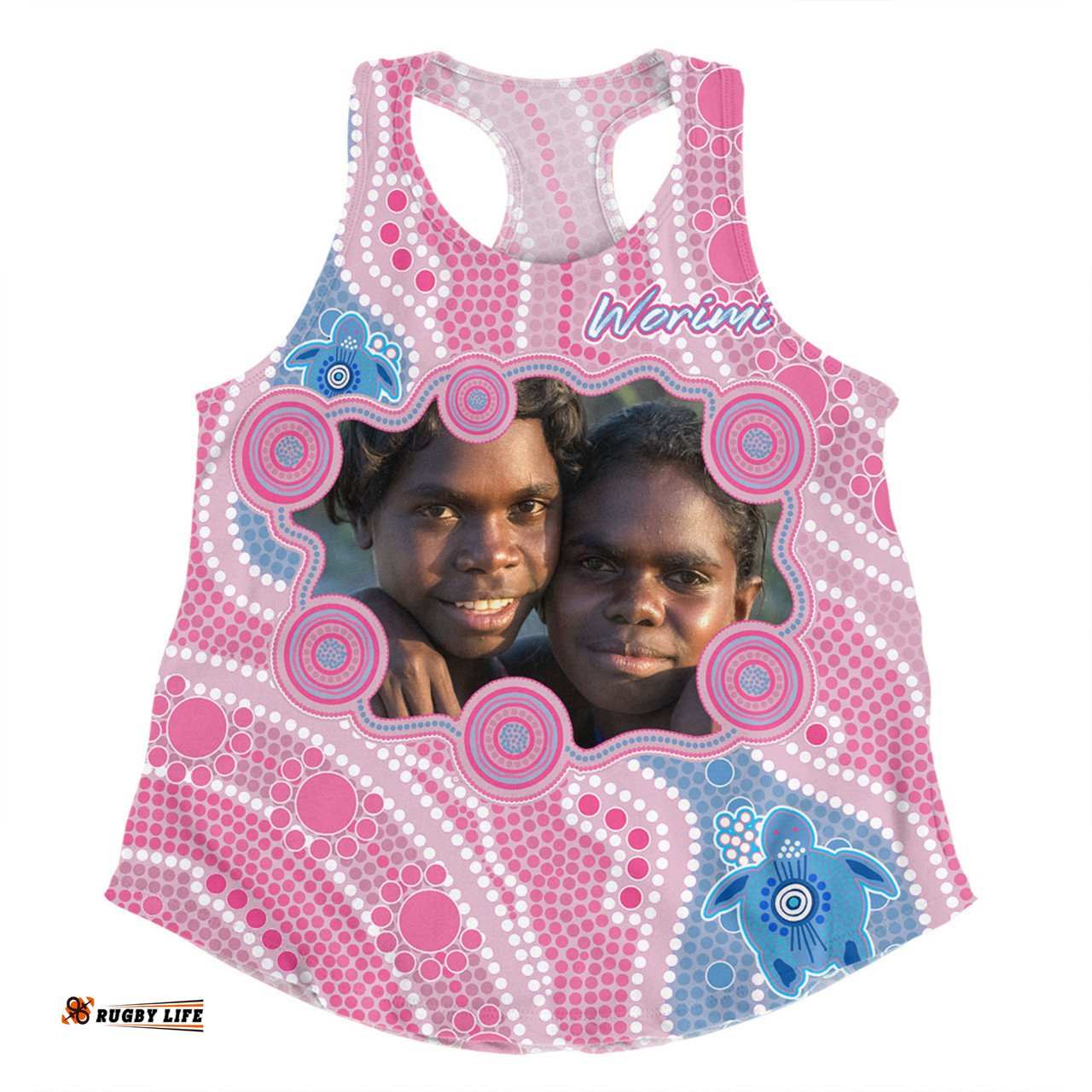 Australia Personalised Aboriginal Custom Women Racerback Singlet - River And Turtles Dot Art Painting Pink Women Racerback Singlet