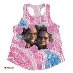 Australia Personalised Aboriginal Custom Women Racerback Singlet - River And Turtles Dot Art Painting Pink Women Racerback Singlet