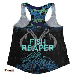 Australia Fishing Custom Women Racerback Singlet - Fish Reaper Fish Skeleton Blue Women Racerback Singlet