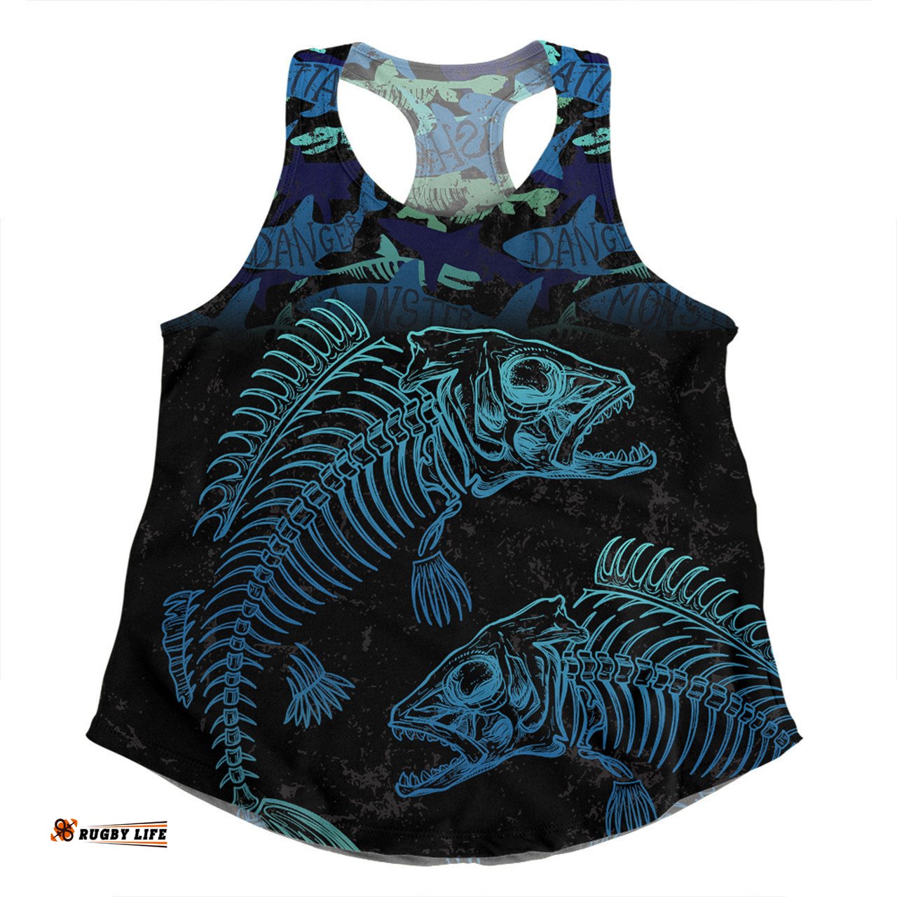Australia Fishing Custom Women Racerback Singlet - Fish Reaper Fish Skeleton Blue Women Racerback Singlet