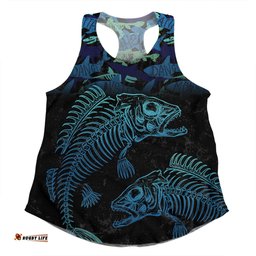 Australia Fishing Custom Women Racerback Singlet - Fish Reaper Fish Skeleton Blue Women Racerback Singlet