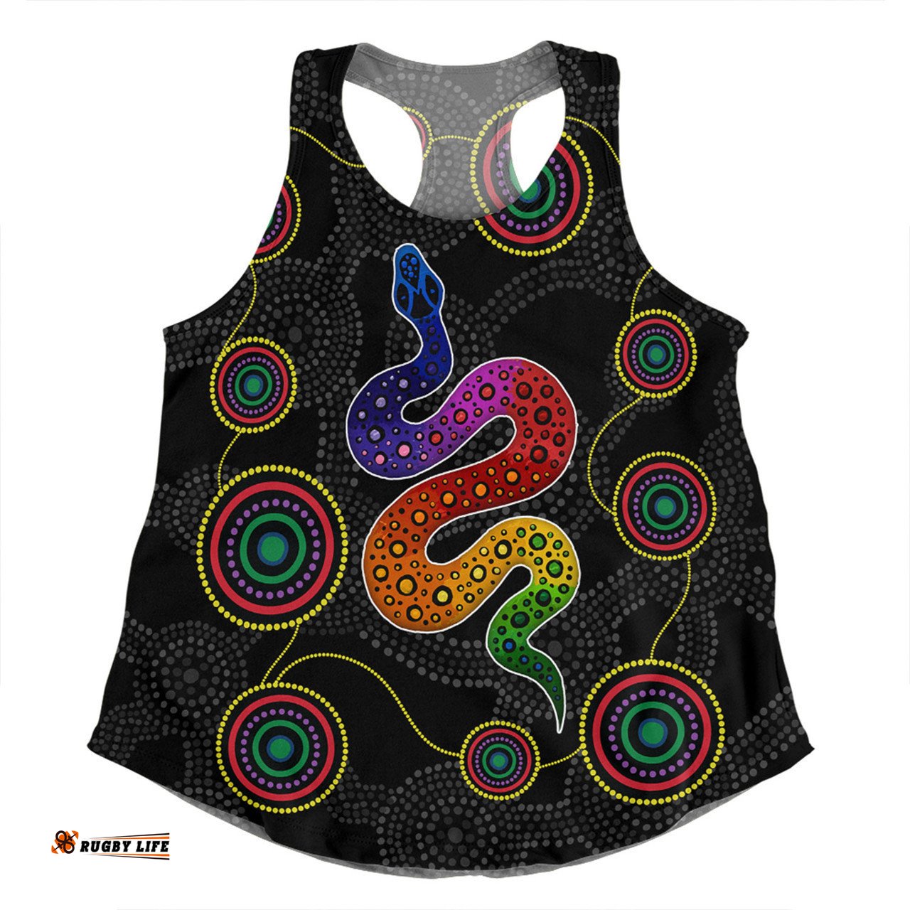 Australia Aboriginal Custom Women Racerback Singlet - Indigenous Dreaming Rainbow Serpent Inspired Women Racerback Singlet