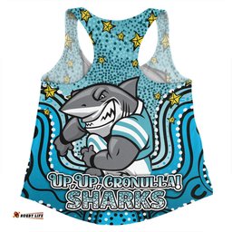 Cronulla-Sutherland Sharks Custom Women Racerback Singlet - Custom With Aboriginal Inspired Style Of Dot Painting Patterns  Women Racerback Singlet