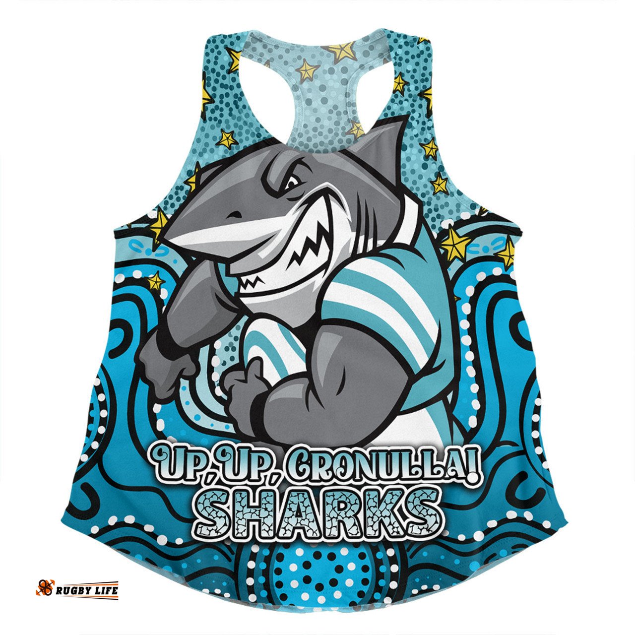 Cronulla-Sutherland Sharks Custom Women Racerback Singlet - Custom With Aboriginal Inspired Style Of Dot Painting Patterns  Women Racerback Singlet