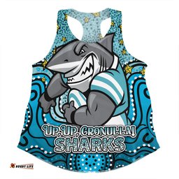 Cronulla-Sutherland Sharks Custom Women Racerback Singlet - Custom With Aboriginal Inspired Style Of Dot Painting Patterns  Women Racerback Singlet