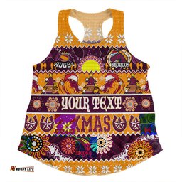 Brisbane Broncos Christmas Aboriginal Custom Women Racerback Singlet - Indigenous Knitted Ugly Xmas Style Women Racerback Singlet