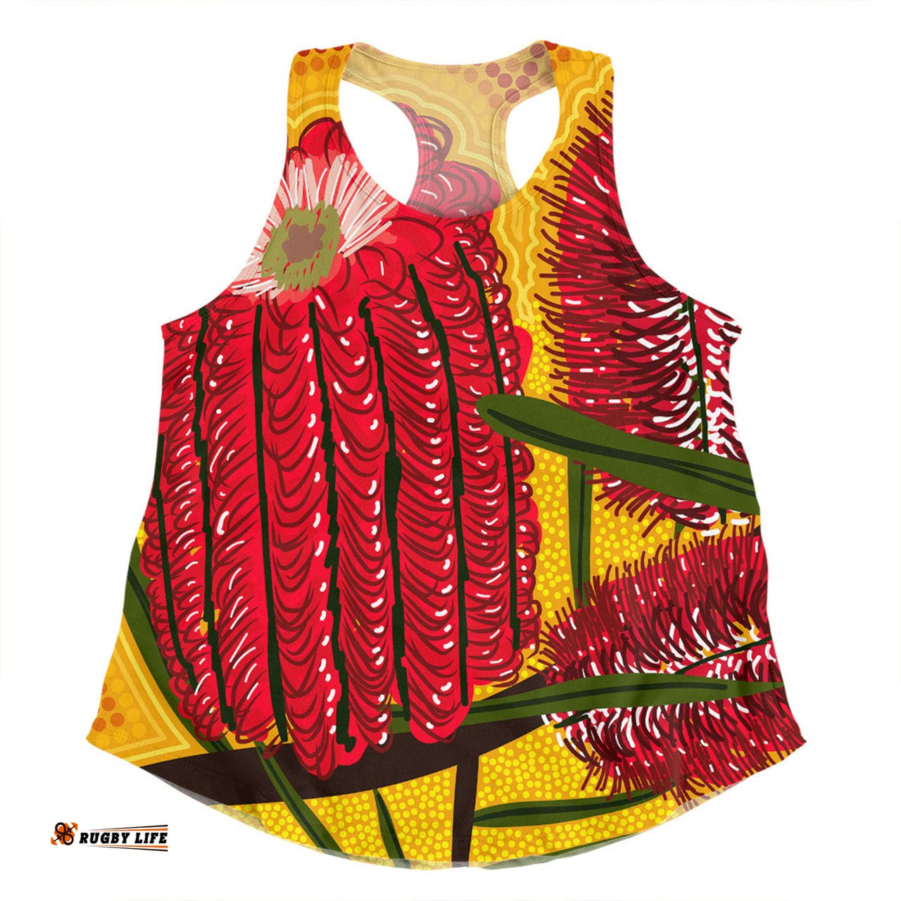 Australia Aboriginal Women Racerback Singlet - Aboriginal Dot Art Of Australian Native Banksia Flower Women Racerback Singlet