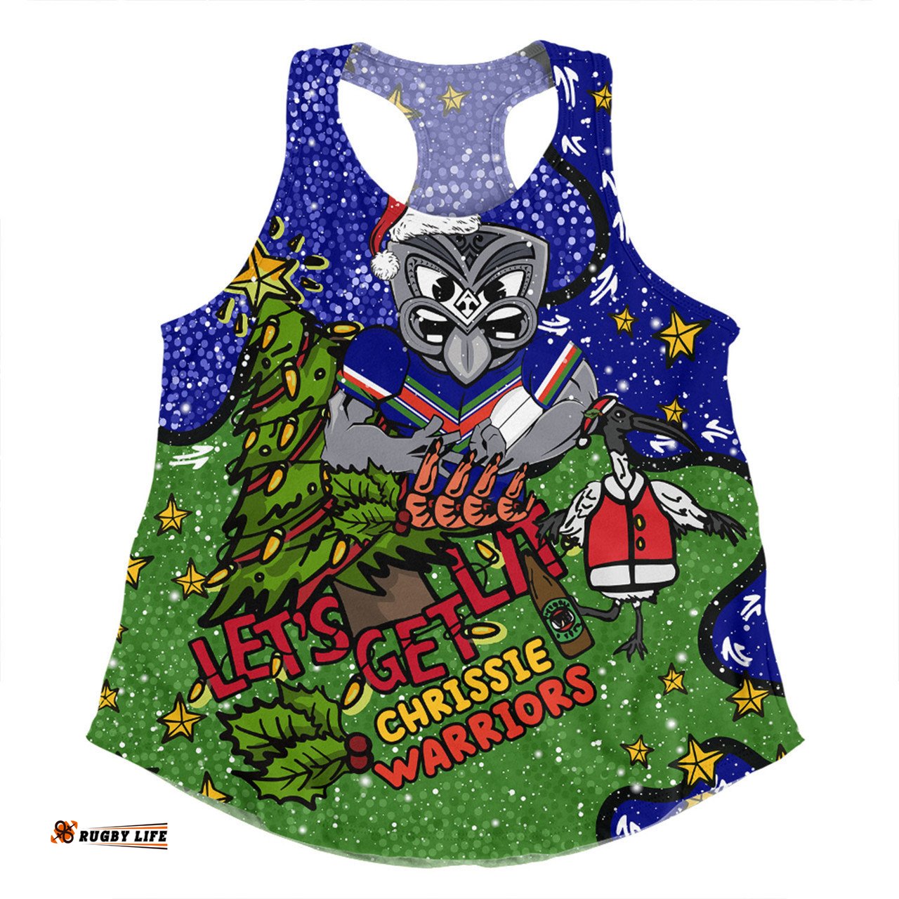 New Zealand Warriors Christmas Custom Women Racerback Singlet - Let's Get Lit Chrisse Pressie Women Racerback Singlet