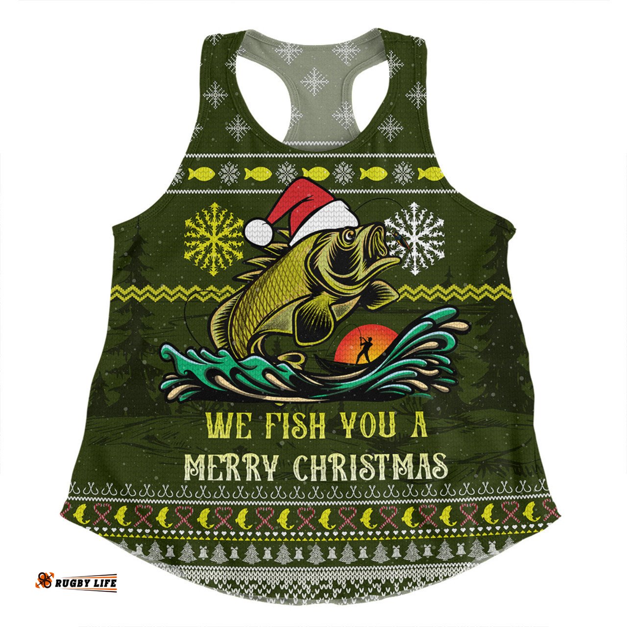 Australia Christmas Fishing Custom Women Racerback Singlet - We Fish You A Merry Christmas Women Racerback Singlet
