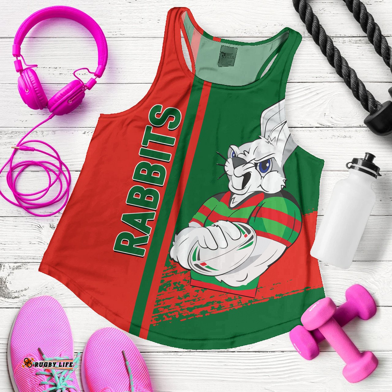South Sydney Rabbitohs Women's Racerback Tank - Rabbits Mascot Quater Style