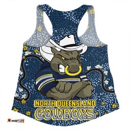 North Queensland Cowboys Custom Women Racerback Singlet - Team With Dot And Star Patterns For Tough Fan Women Racerback Singlet
