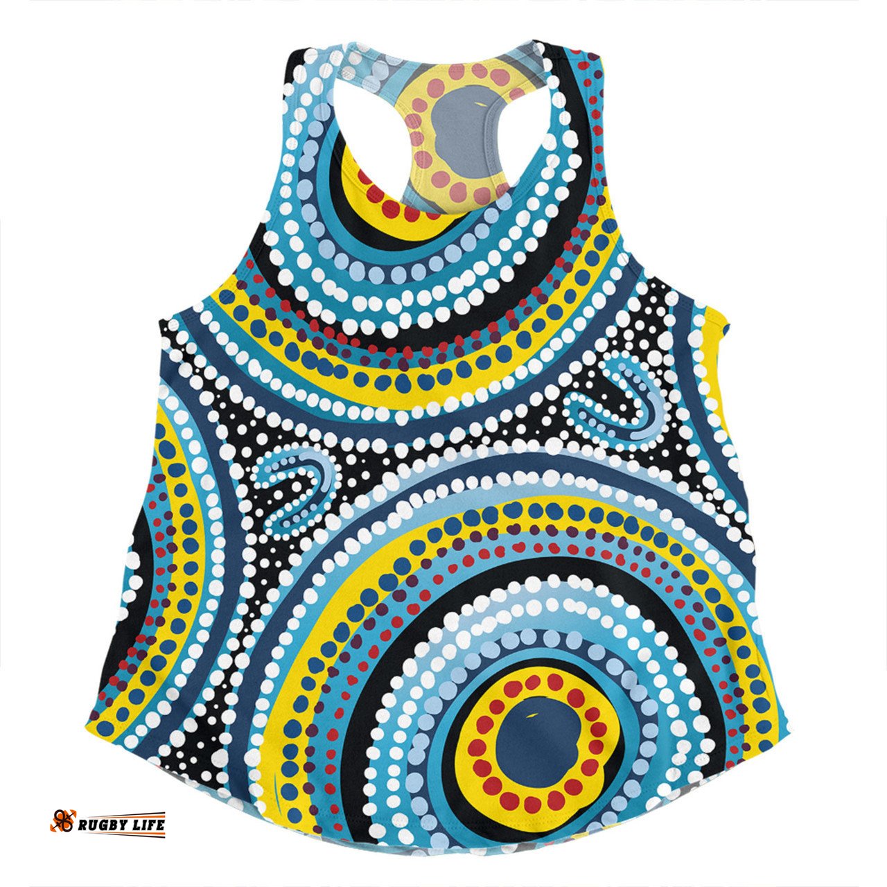 Australia Dot Painting Inspired Aboriginal Women Racerback Singlet - Blue Aboriginal Style Dot Art Women Racerback Singlet