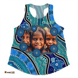 Australia Personalised Aboriginal Custom Women Racerback Singlet - River And Turtles Dot Art Painting Blue Women Racerback Singlet