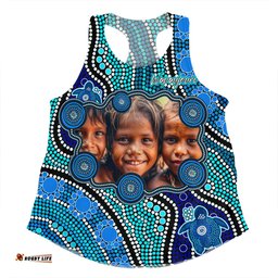 Australia Personalised Aboriginal Custom Women Racerback Singlet - River And Turtles Dot Art Painting Blue Women Racerback Singlet