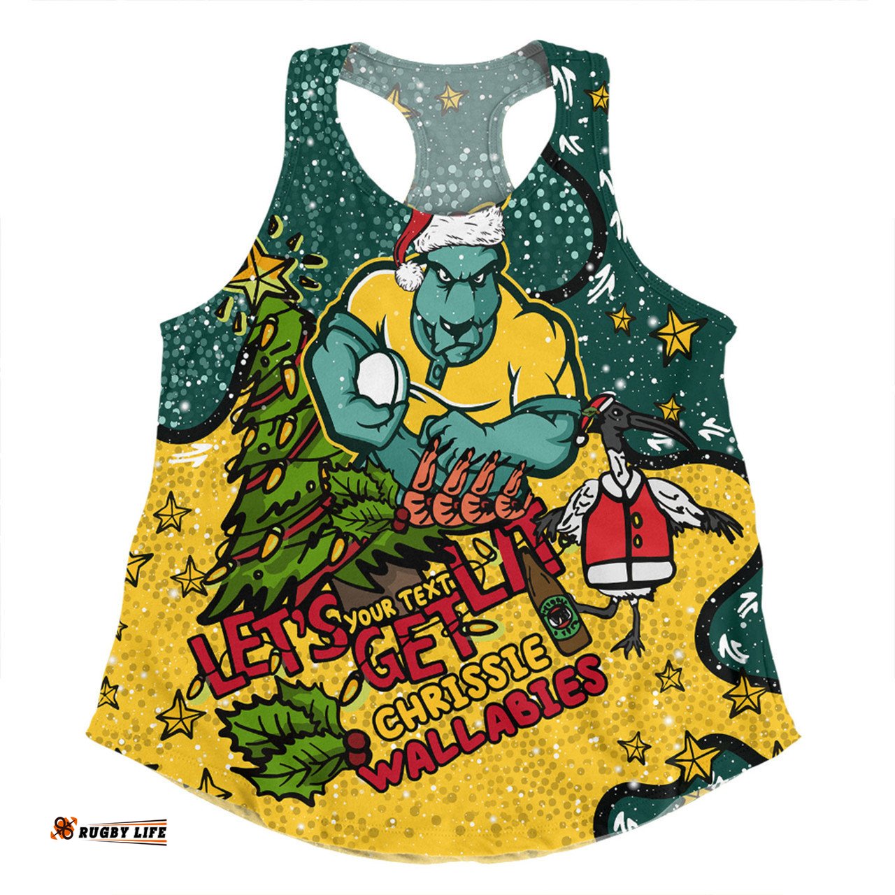 Australia Wallabies Christmas Custom Women Racerback Singlet - Let's Get Lit Chrisse Pressie Women Racerback Singlet