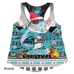 Cronulla-Sutherland Sharks Christmas Custom Women Racerback Singlet - Sharks Santa Aussie Big Things Women Racerback Singlet