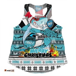 Cronulla-Sutherland Sharks Christmas Custom Women Racerback Singlet - Sharks Santa Aussie Big Things Women Racerback Singlet
