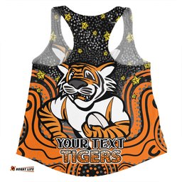 Wests Tigers Custom Women Racerback Singlet - Custom With Aboriginal Inspired Style Of Dot Painting Patterns  Women Racerback Singlet