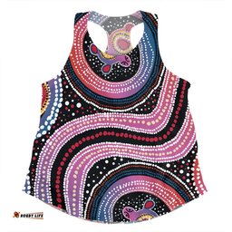Australia Dot Painting Inspired Aboriginal Women Racerback Singlet - Turtles With Dot In Aboriginal Women Racerback Singlet