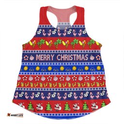 Australia Christmas Custom Women Racerback Singlet - Aussie Christmas Flamingo Summer Vibes Blue Women Racerback Singlet
