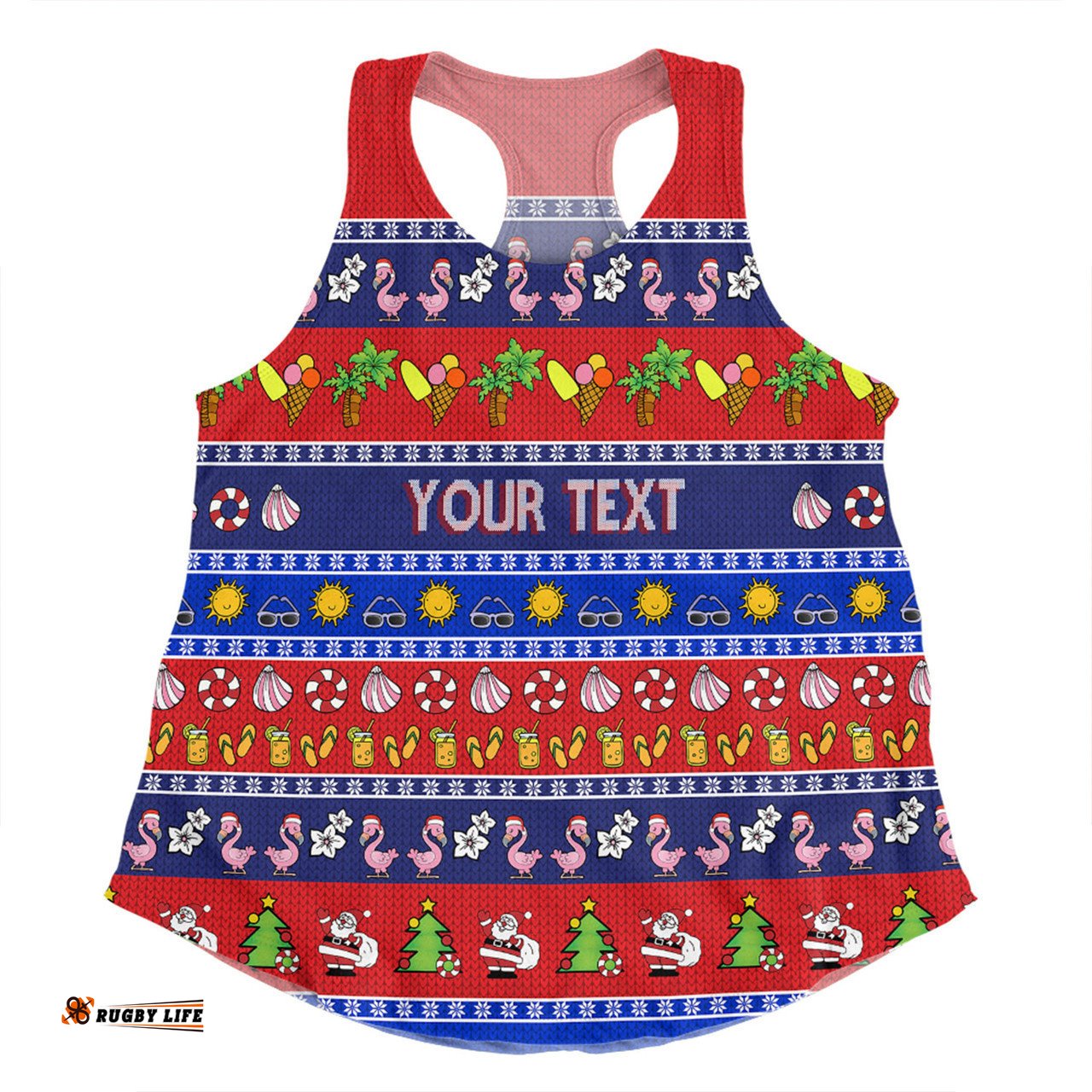 Australia Christmas Custom Women Racerback Singlet - Aussie Christmas Flamingo Summer Vibes Blue Women Racerback Singlet