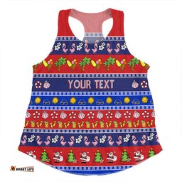 Australia Christmas Custom Women Racerback Singlet - Aussie Christmas Flamingo Summer Vibes Blue Women Racerback Singlet