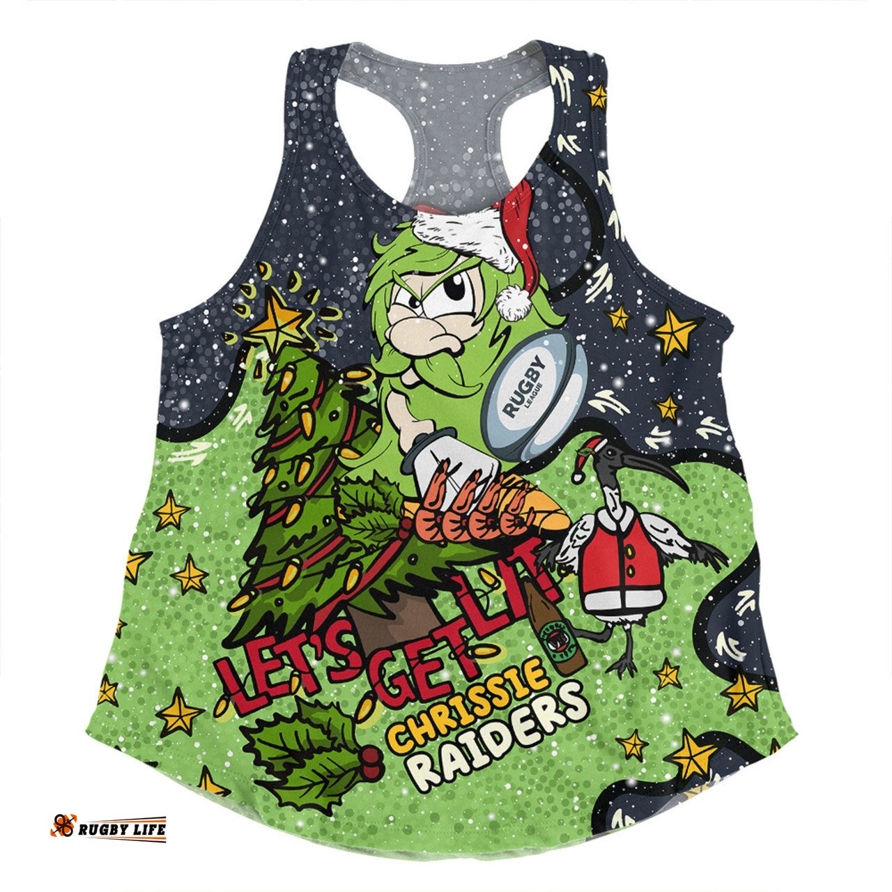 Canberra Raiders Christmas Custom Women Racerback Singlet - Let's Get Lit Chrisse Pressie Women Racerback Singlet