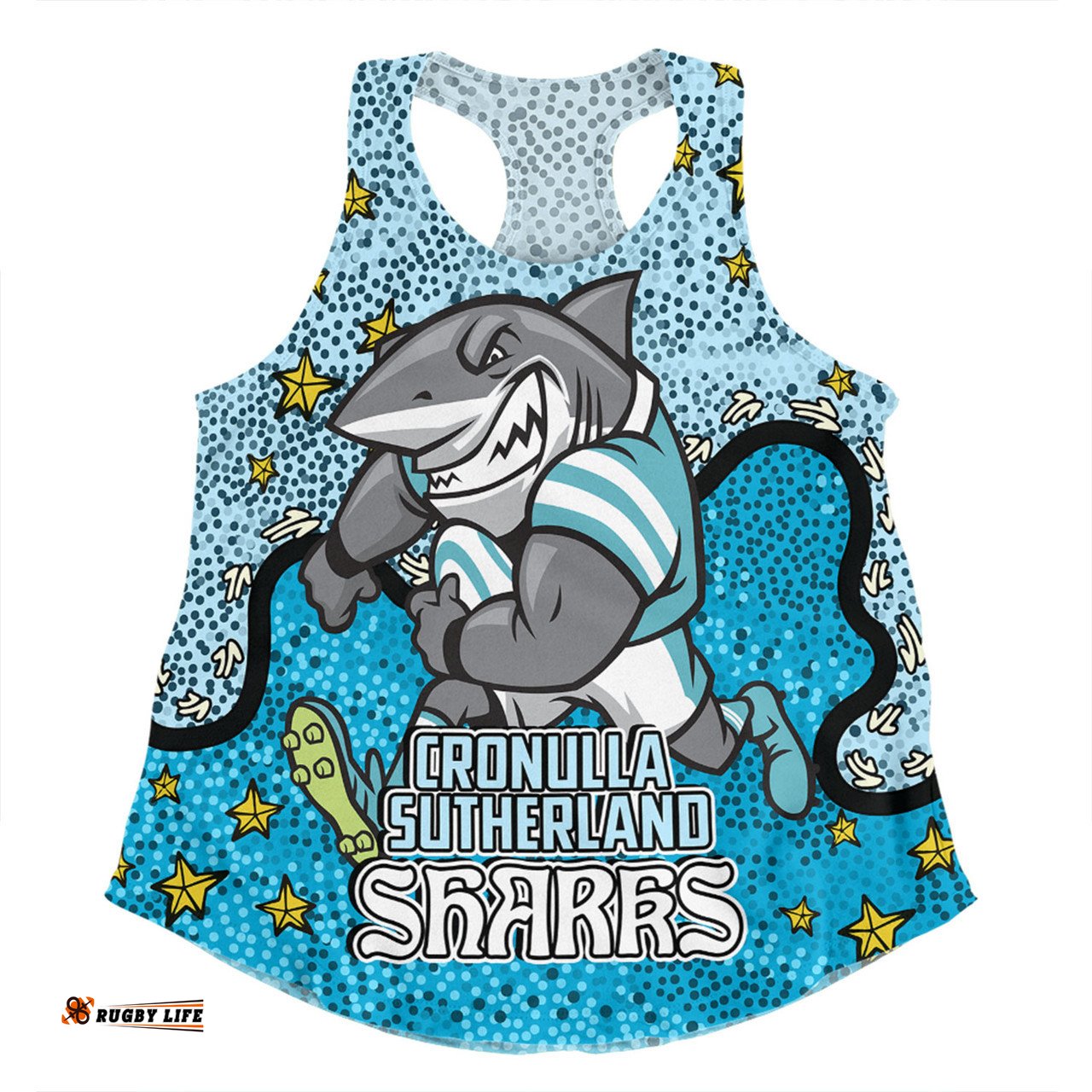 Cronulla-Sutherland Sharks Custom Women Racerback Singlet - Team With Dot And Star Patterns For Tough Fan Women Racerback Singlet