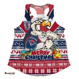 Sydney Roosters Christmas Custom Women Racerback Singlet - Easts Rooster Santa Aussie Big Things Women Racerback Singlet