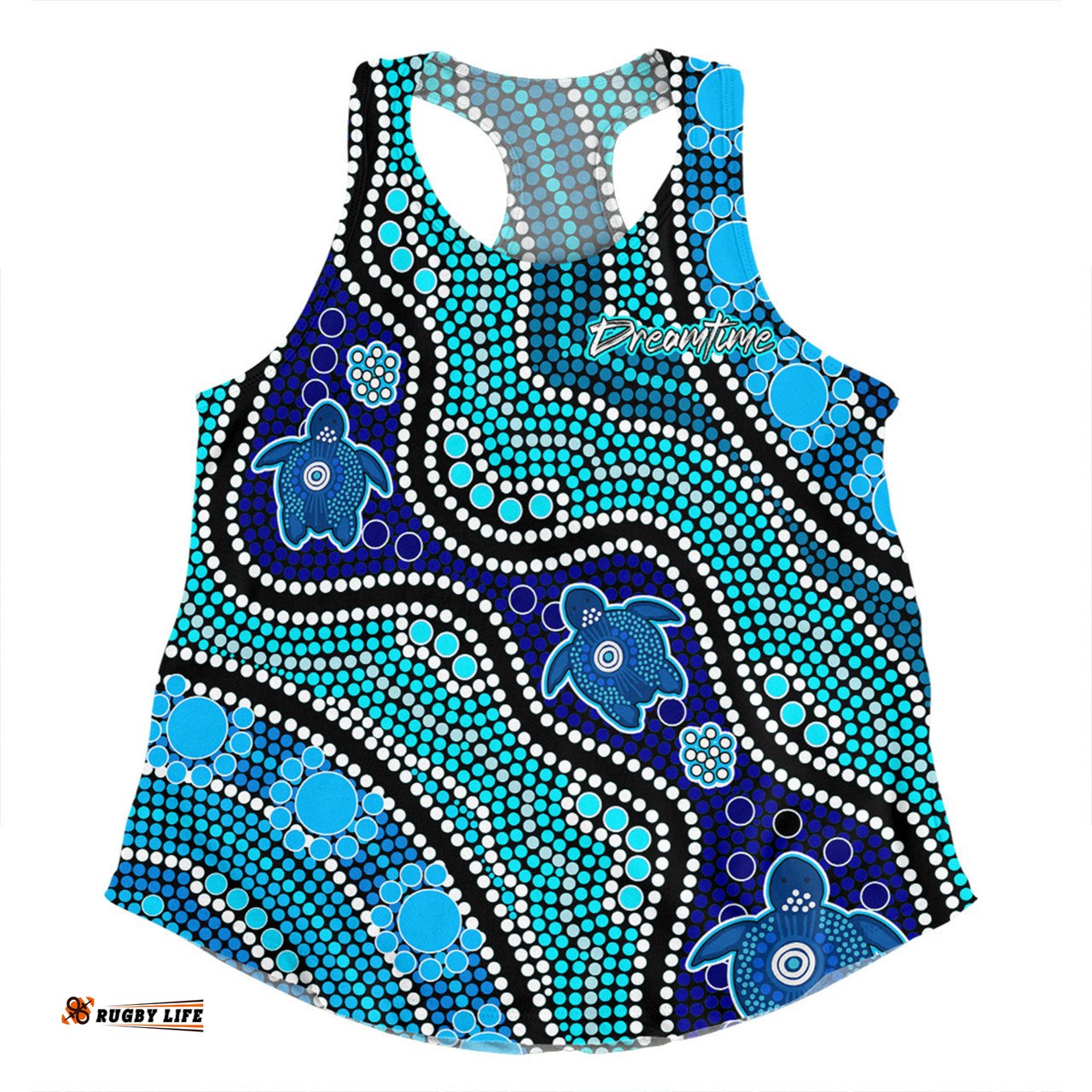 Australia Turtles Aboriginal Custom Women Racerback Singlet - Dreamtime River And Turtles Dot Art Painting Women Racerback Singlet