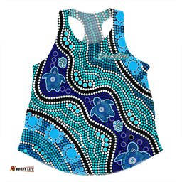 Australia Turtles Aboriginal Custom Women Racerback Singlet - Dreamtime River And Turtles Dot Art Painting Women Racerback Singlet
