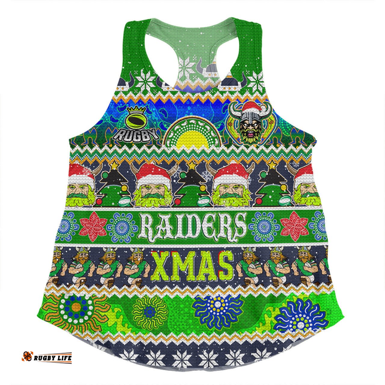 Canberra Raiders Christmas Aboriginal Custom Women Racerback Singlet - Indigenous Knitted Ugly Xmas Style Women Racerback Singlet