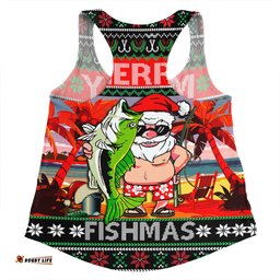 Australia Christmas Fishing Women Racerback Singlet - Merrry Fishmas Angler Santa Claus Women Racerback Singlet