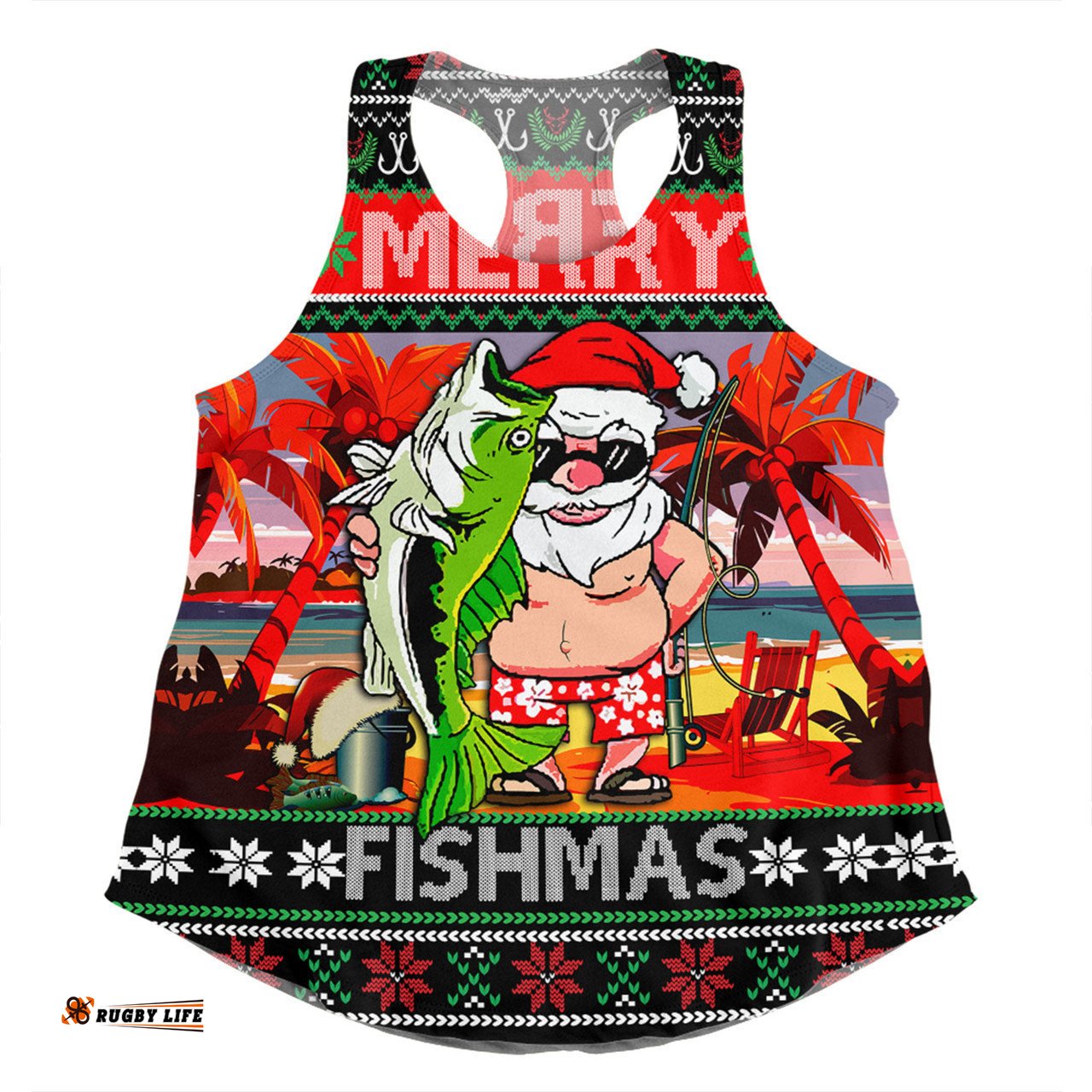 Australia Christmas Fishing Women Racerback Singlet - Merrry Fishmas Angler Santa Claus Women Racerback Singlet