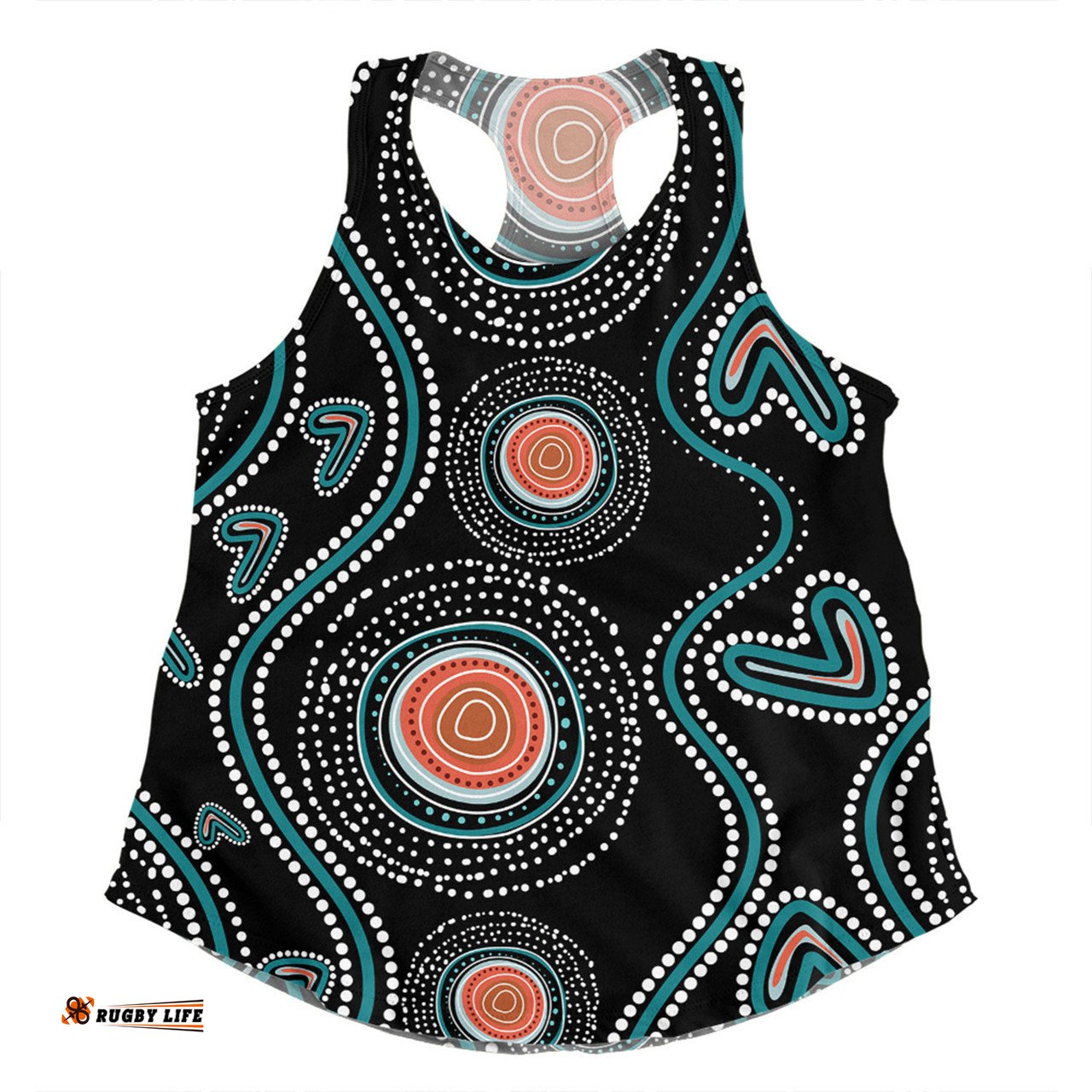 Australia Dot Painting Inspired Aboriginal Women Racerback Singlet - Aboriginal Green Dot Patterns Art Painting Women Racerback Singlet