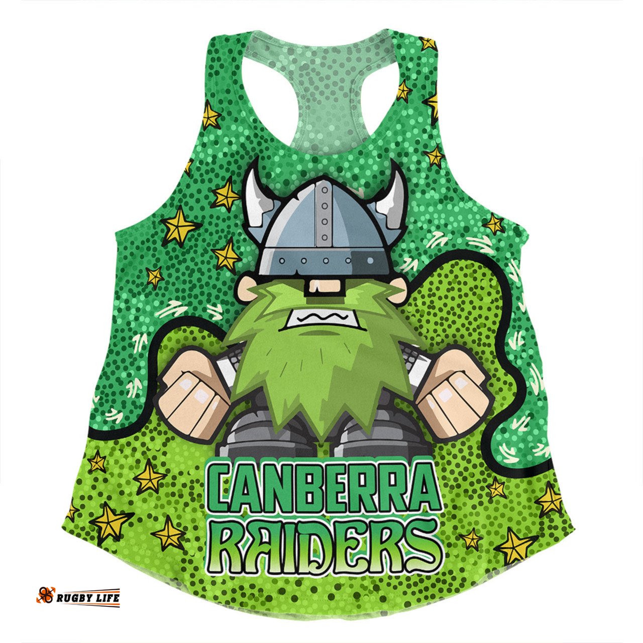 Canberra Raiders Custom Women Racerback Singlet - Team With Dot And Star Patterns For Tough Fan Women Racerback Singlet