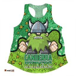 Canberra Raiders Custom Women Racerback Singlet - Team With Dot And Star Patterns For Tough Fan Women Racerback Singlet