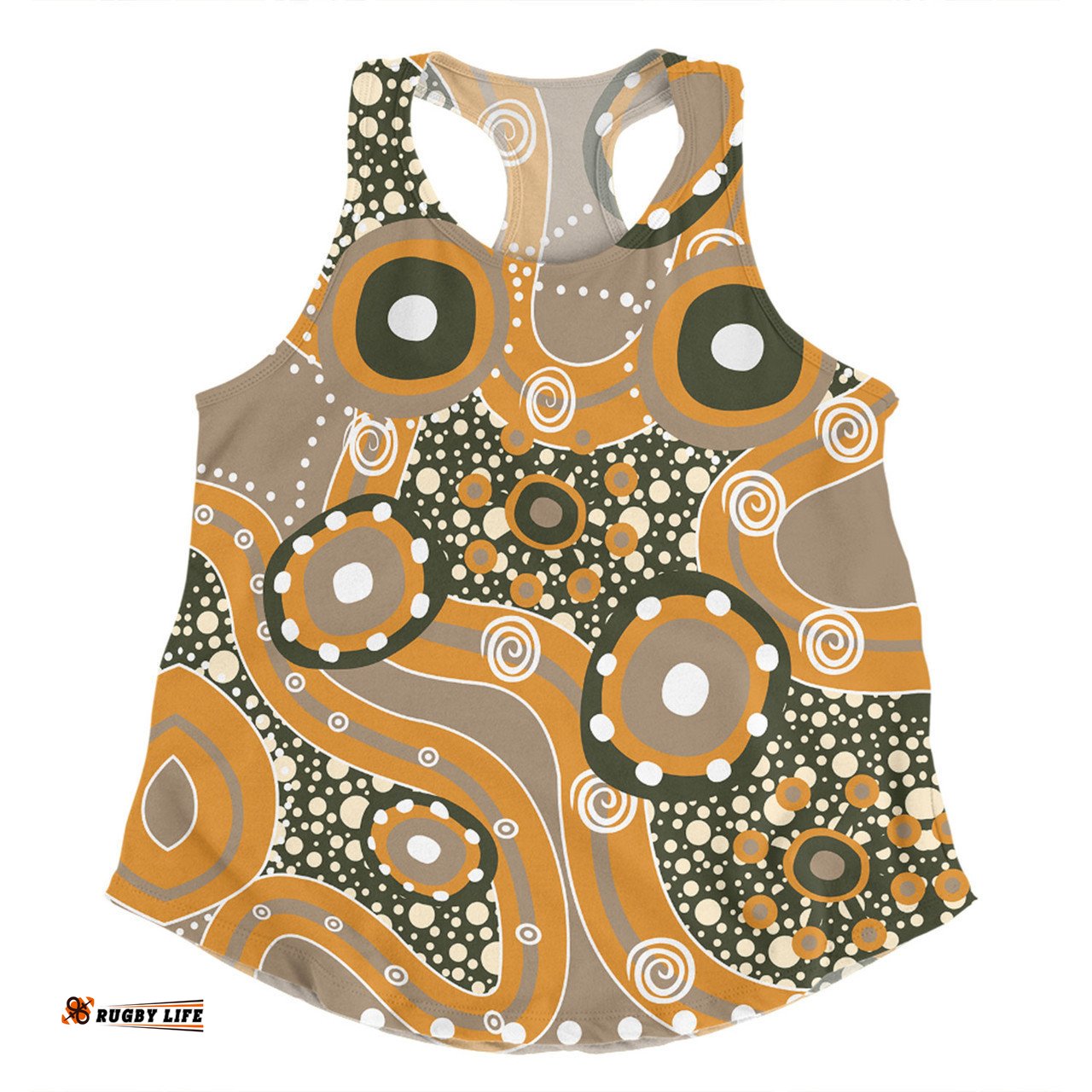 Australia Aboriginal Women Racerback Singlet - Orange Aboriginal Dot Art Inspired Women Racerback Singlet